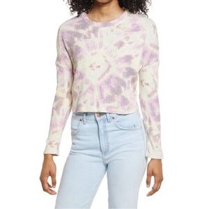 NWOT BP Nordstrom ribbed tie dye crop top longsleeve knit pink green pastel L